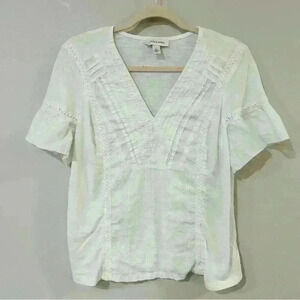 Vintage America White Ruffle Blouse Top